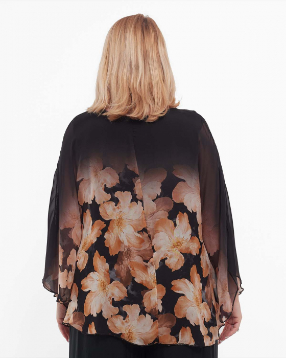 Bluză maro vaporoasă stil kimono cu imprimeu floral [2]