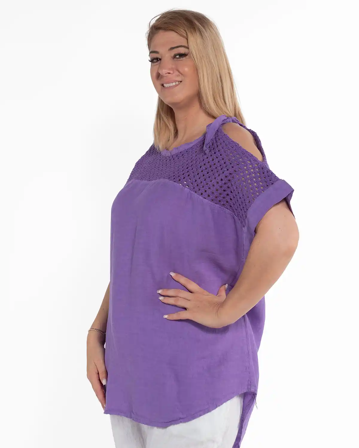 Bluză mov din in cu mâneci kimono și design amplu [4]