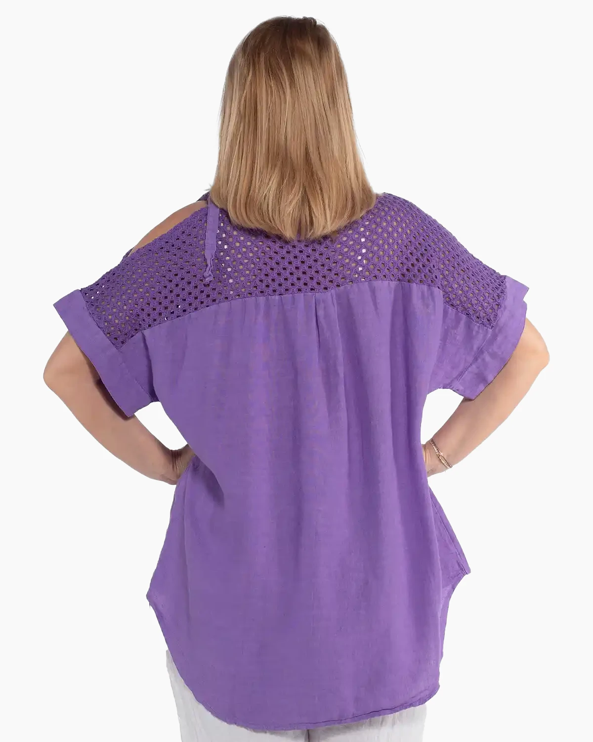 Bluză mov din in cu mâneci kimono și design amplu [2]