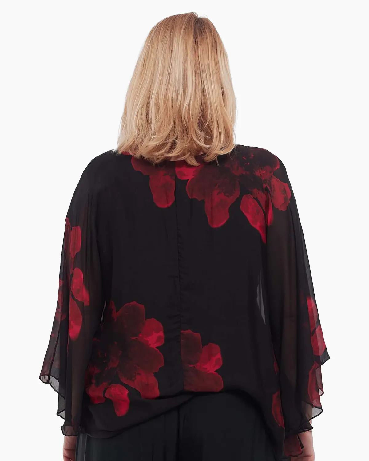Bluză neagră elegantă stil kimono cu imprimeu floral din vâscoză [2]