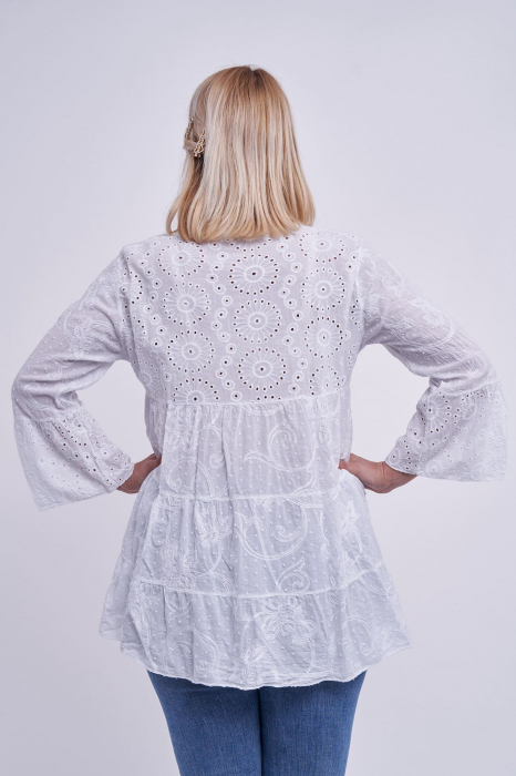 Bluza oversized brodata din bumbac, alba [2]