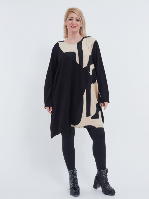 Bluza oversized neagra cu imprimeu bej [2]