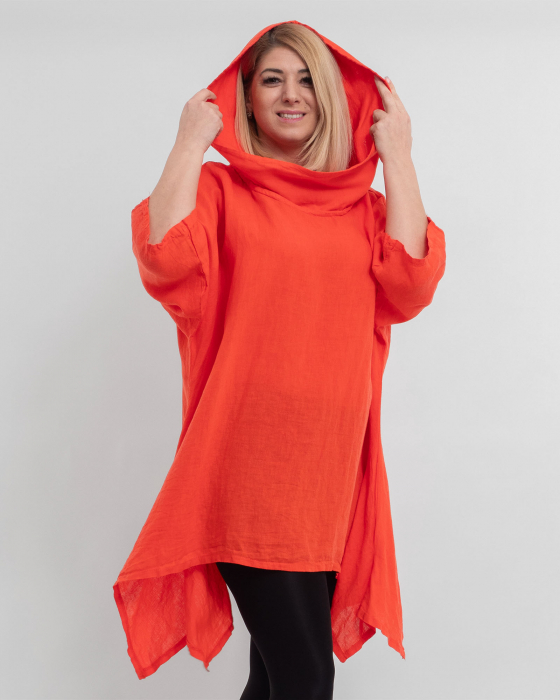 Bluza portocalie din in cu gluga si croi lejer pentru eleganta casual [4]