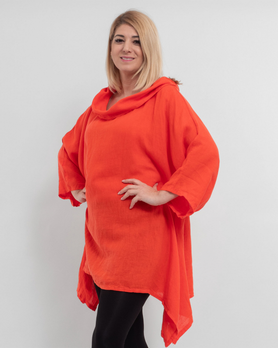 Bluza portocalie din in cu gluga si croi lejer pentru eleganta casual [5]