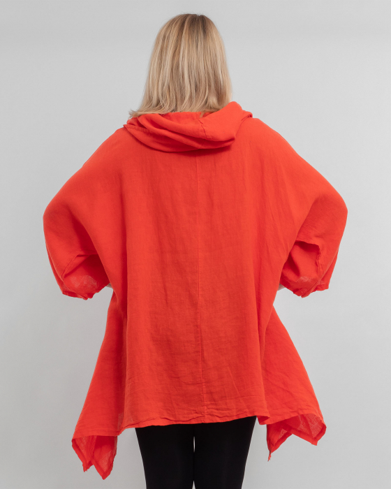 Bluza portocalie din in cu gluga si croi lejer pentru eleganta casual [2]