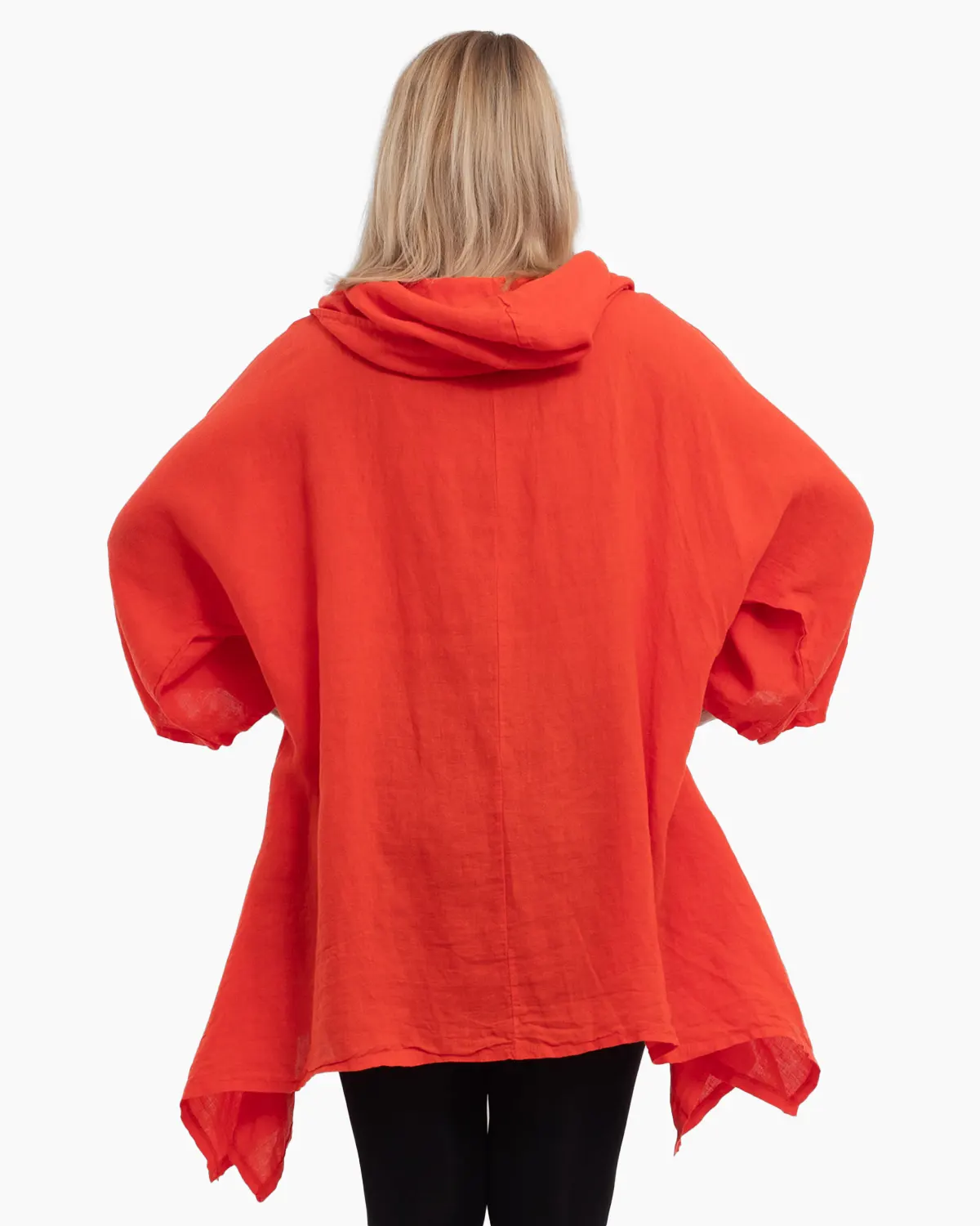 Bluza portocalie din in cu gluga si croi lejer pentru eleganta casual [2]