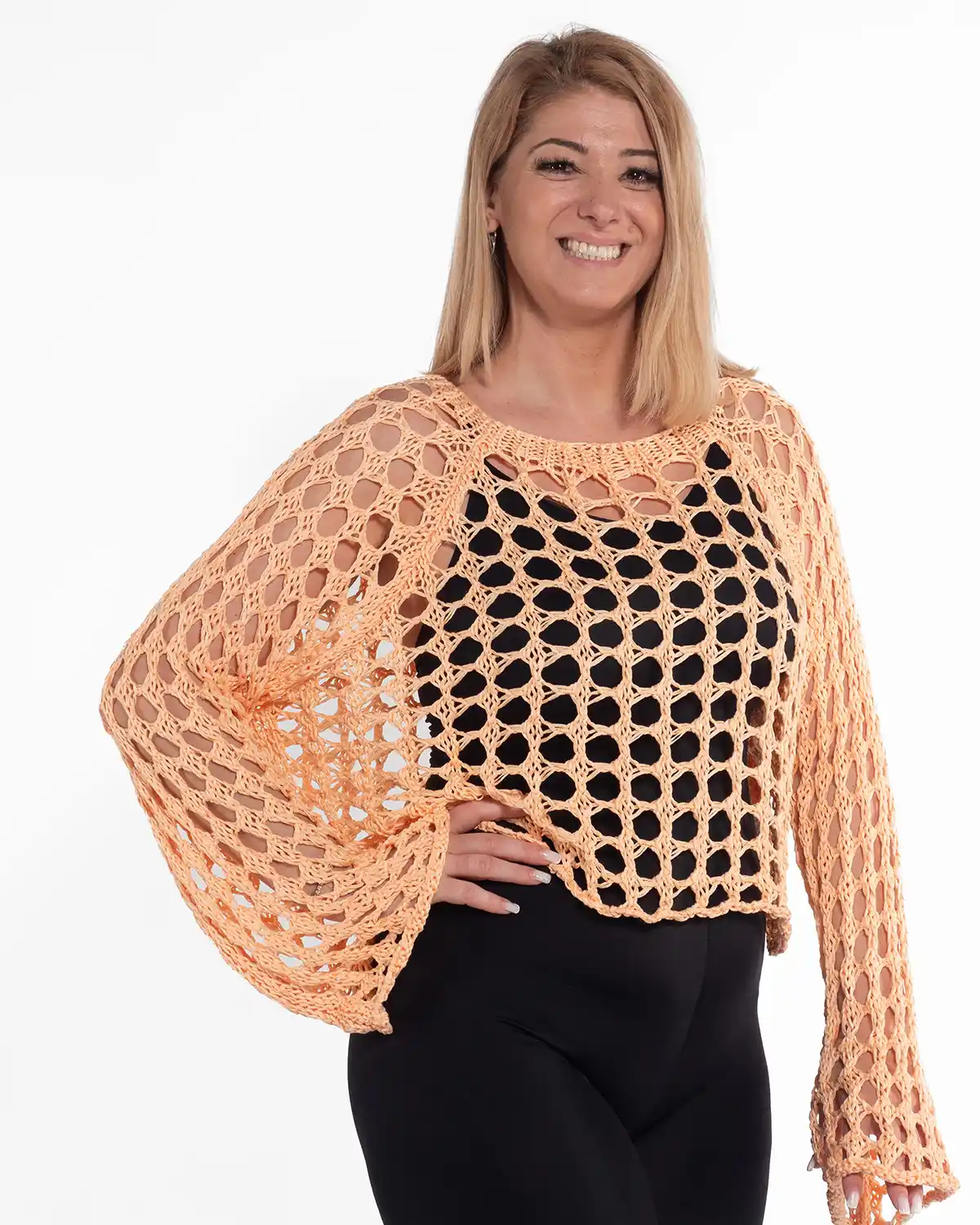 Bluză portocalie vibrantă boho cu design amplu și mâneci batwing [4]