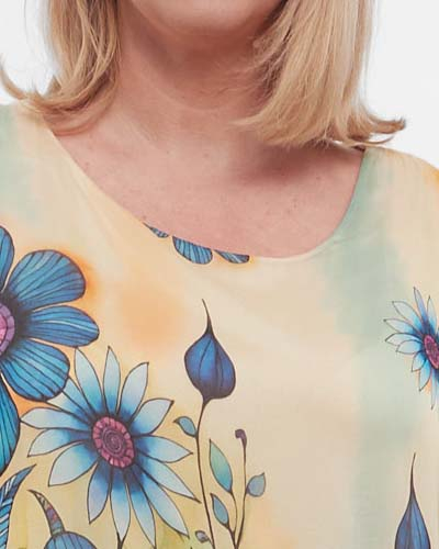 Bluză romantică crem din mătase cu imprimeu floral și mâneci dolman [5]