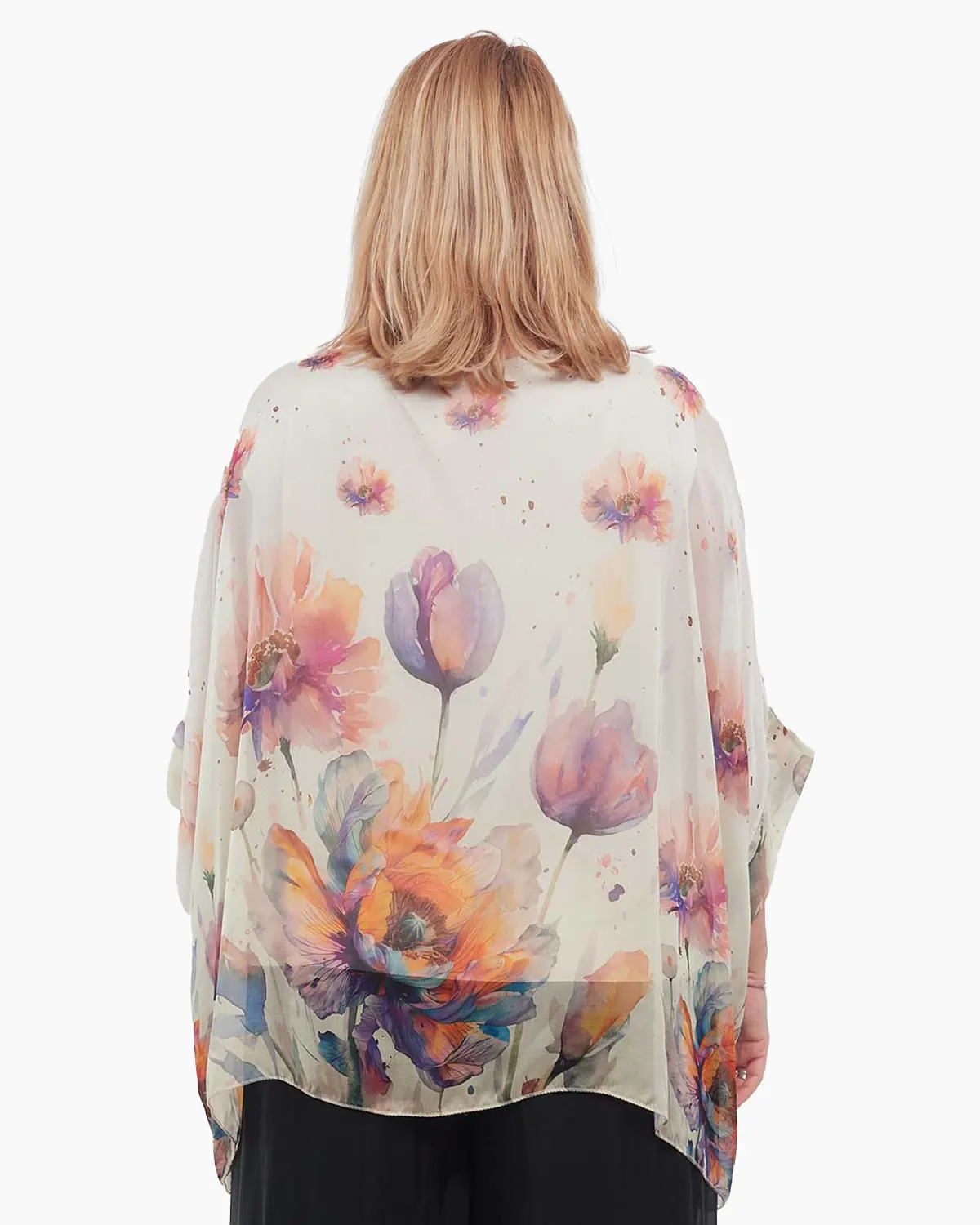 Bluză romantică din mătase crem cu imprimeu floral [2]