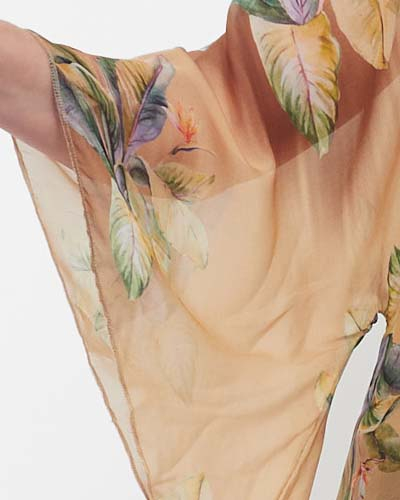 Bluză romantică maro din vâscoză cu imprimeu floral și mâneci kimono [5]