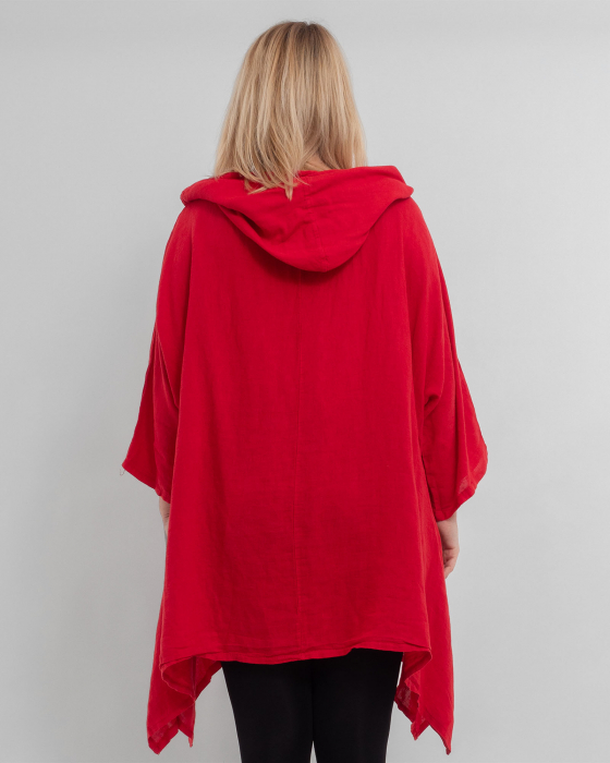 Bluza rosu din in cu gluga si croi lejer pentru eleganta casual [2]