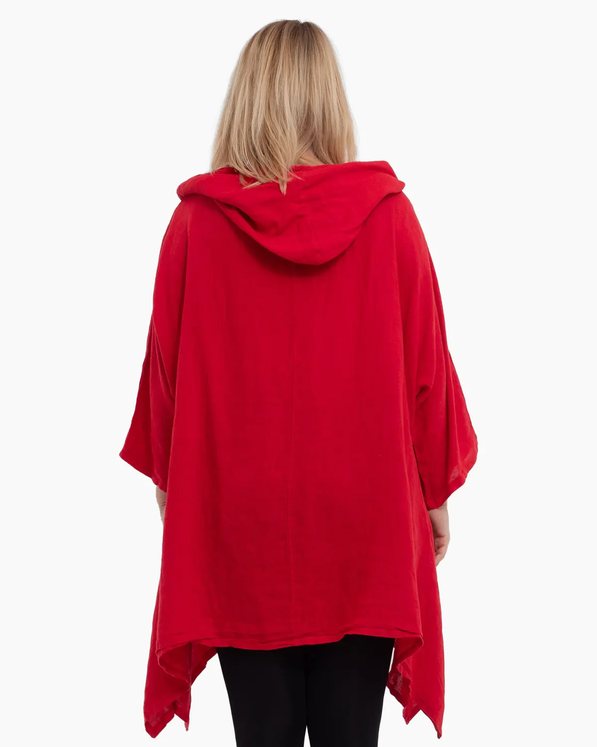 Bluza rosu din in cu gluga si croi lejer pentru eleganta casual [2]