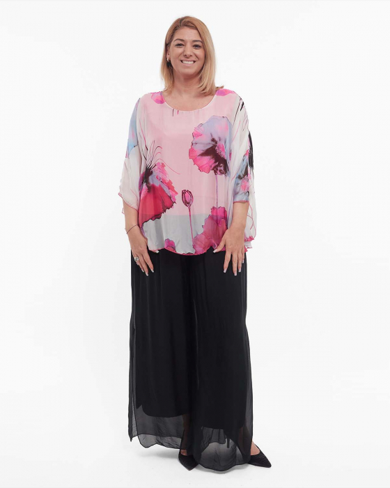 Bluză roz stil kimono elegantă din vâscoză cu imprimeu floral [4]