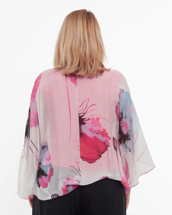 Bluză roz stil kimono elegantă din vâscoză cu imprimeu floral [2]