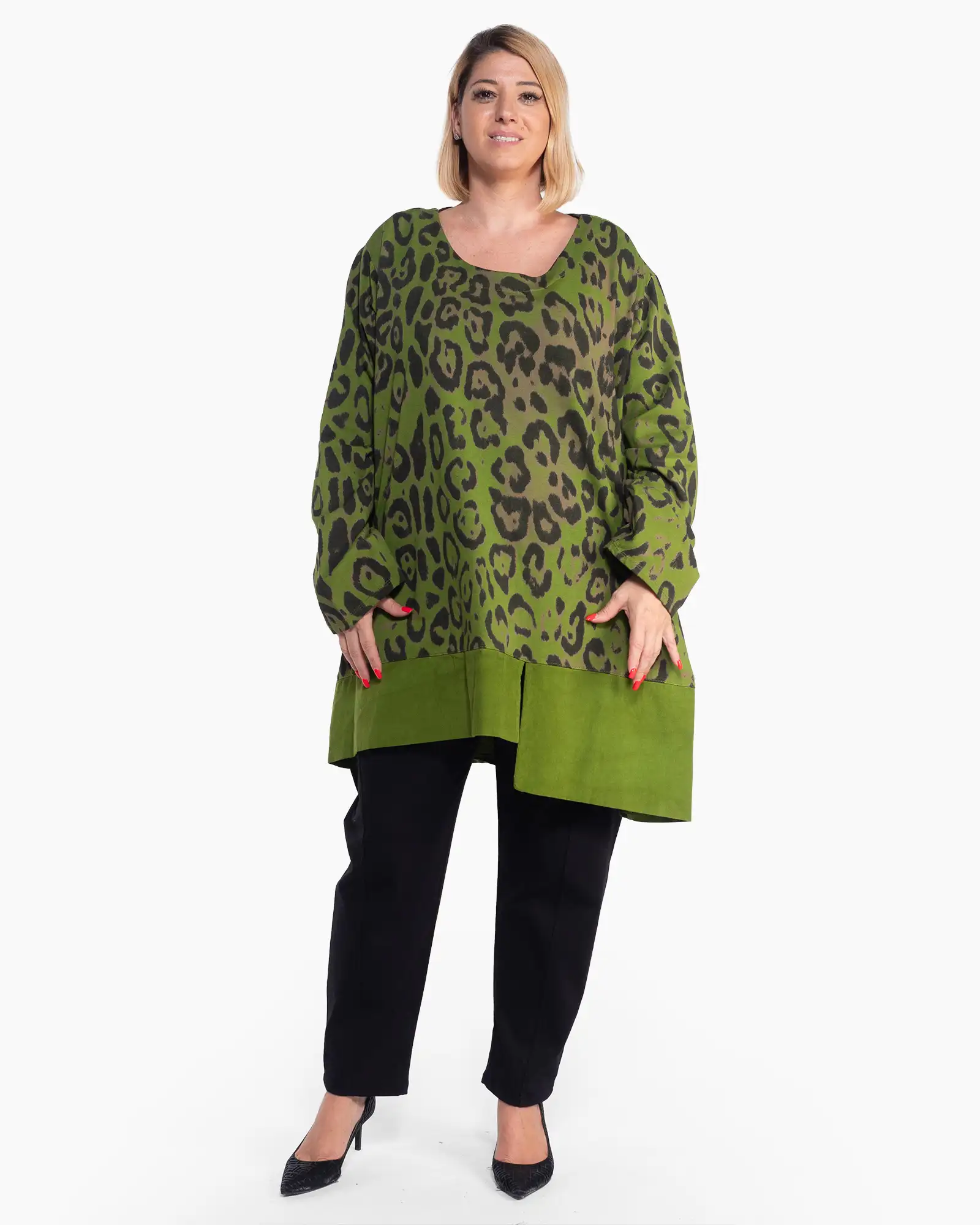 Bluză supradimensionată vernil cu imprimeu animal print [4]