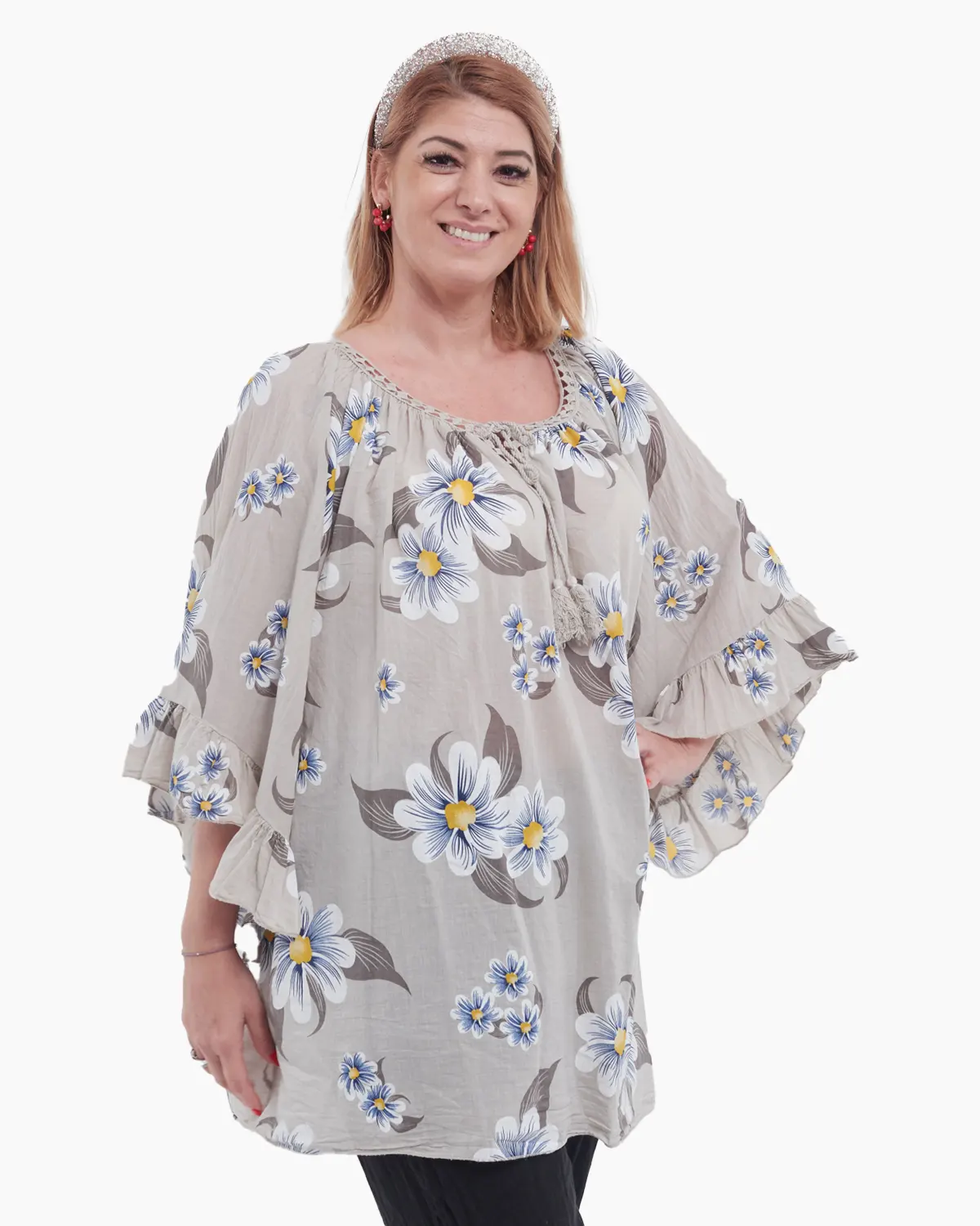Bluză Tip Ie cu Imprimeu Floral – Bej [2]