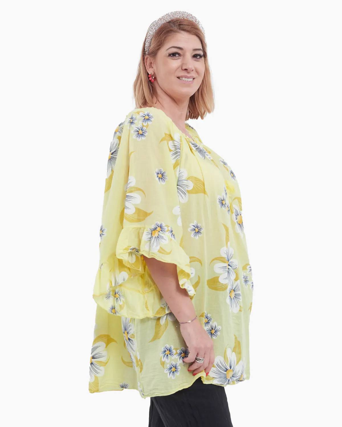 Bluză Tip Ie cu Imprimeu Floral –Galben [2]