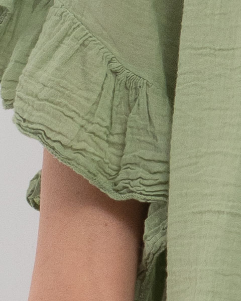 Bluză tip ie verde deschis oversize cu ciucuri și volane [3]