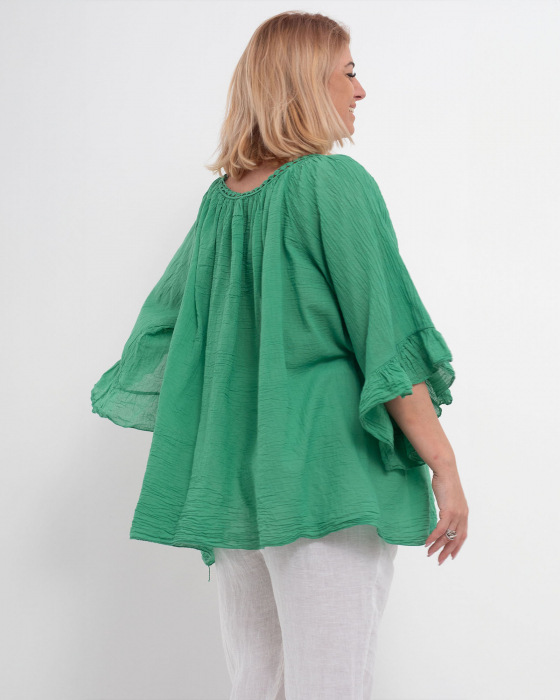 Bluză tip ie verde oversize cu ciucuri și volane [3]