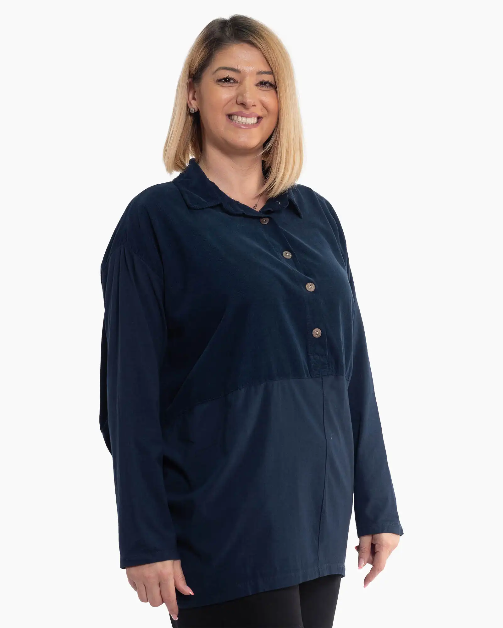 Bluză tunică bleumarin fluidă cu inserții delicate de velur [3]