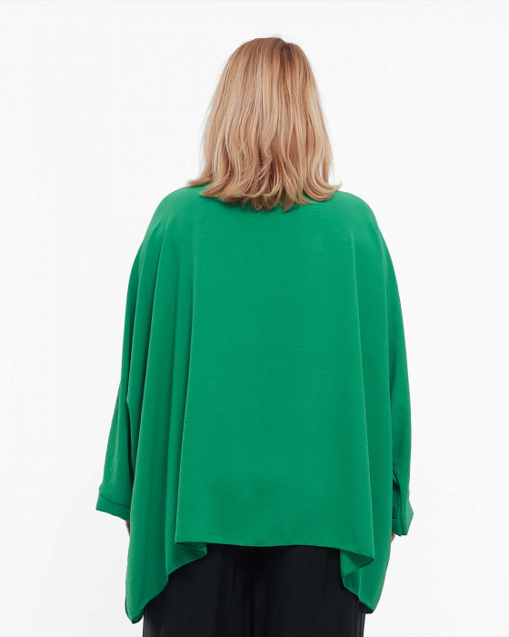 Bluză verde casual lejeră din vâscoză, mâneci dolman, colier inclus [2]