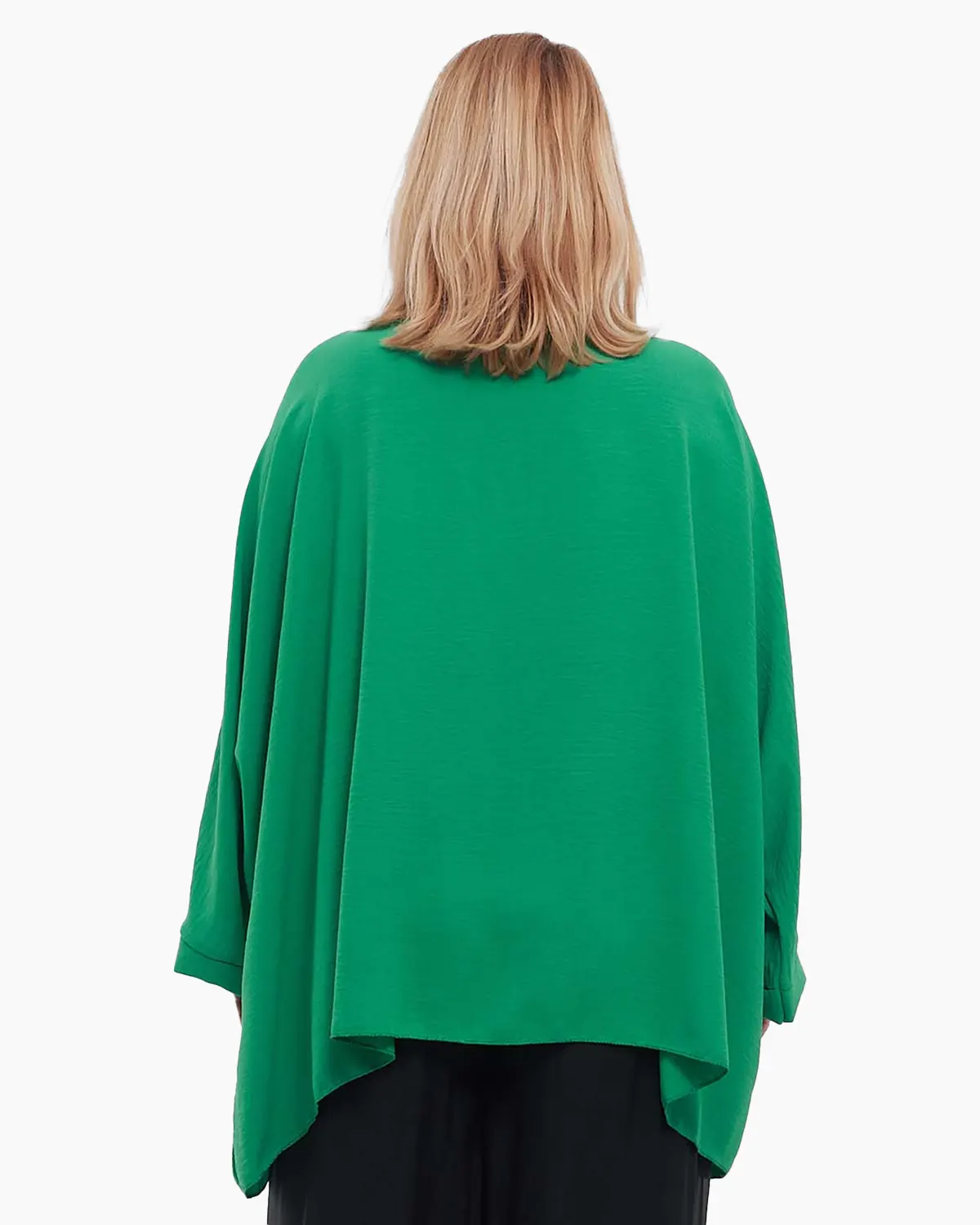 Bluză verde casual lejeră din vâscoză, mâneci dolman, colier inclus [2]