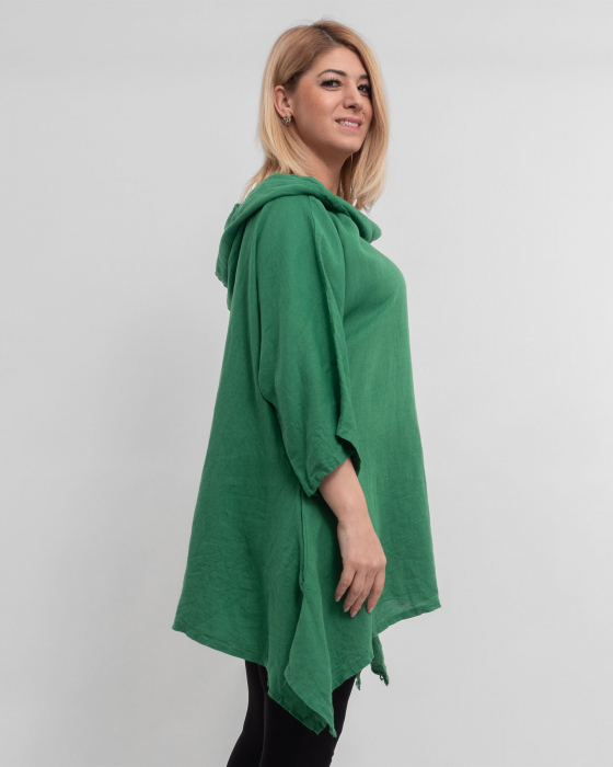Bluza verde din in cu gluga si croi lejer pentru eleganta casual [3]