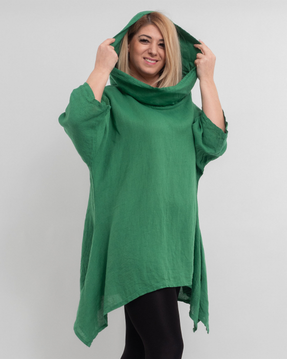 Bluza verde din in cu gluga si croi lejer pentru eleganta casual [2]