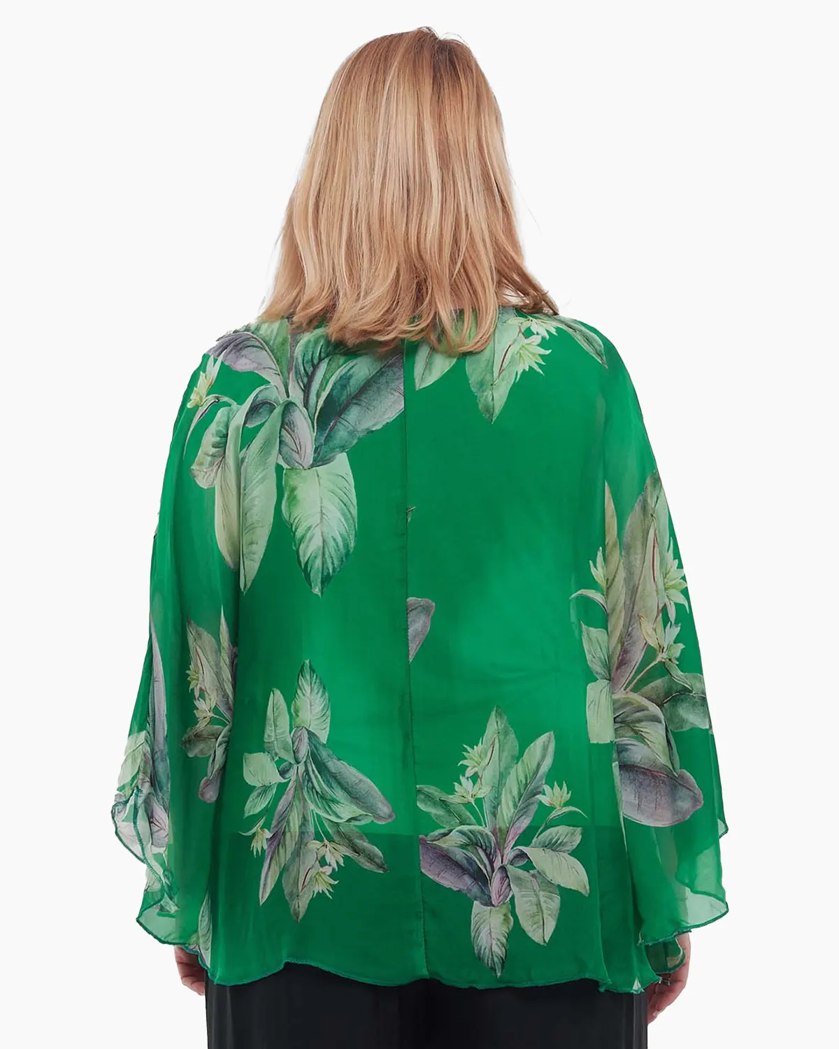 Bluză verde elegantă stil kimono cu imprimeu floral [2]