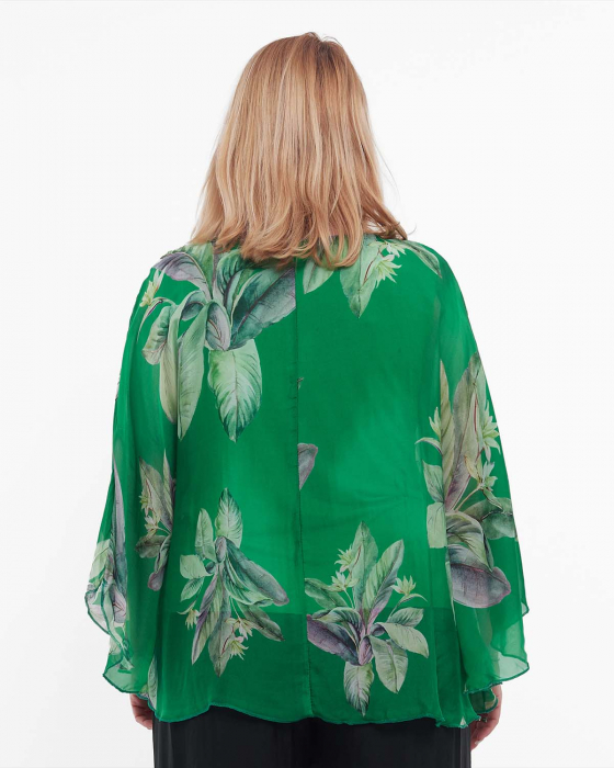 Bluză verde elegantă stil kimono cu imprimeu floral [2]