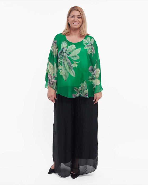 Bluză verde elegantă stil kimono cu imprimeu floral [3]