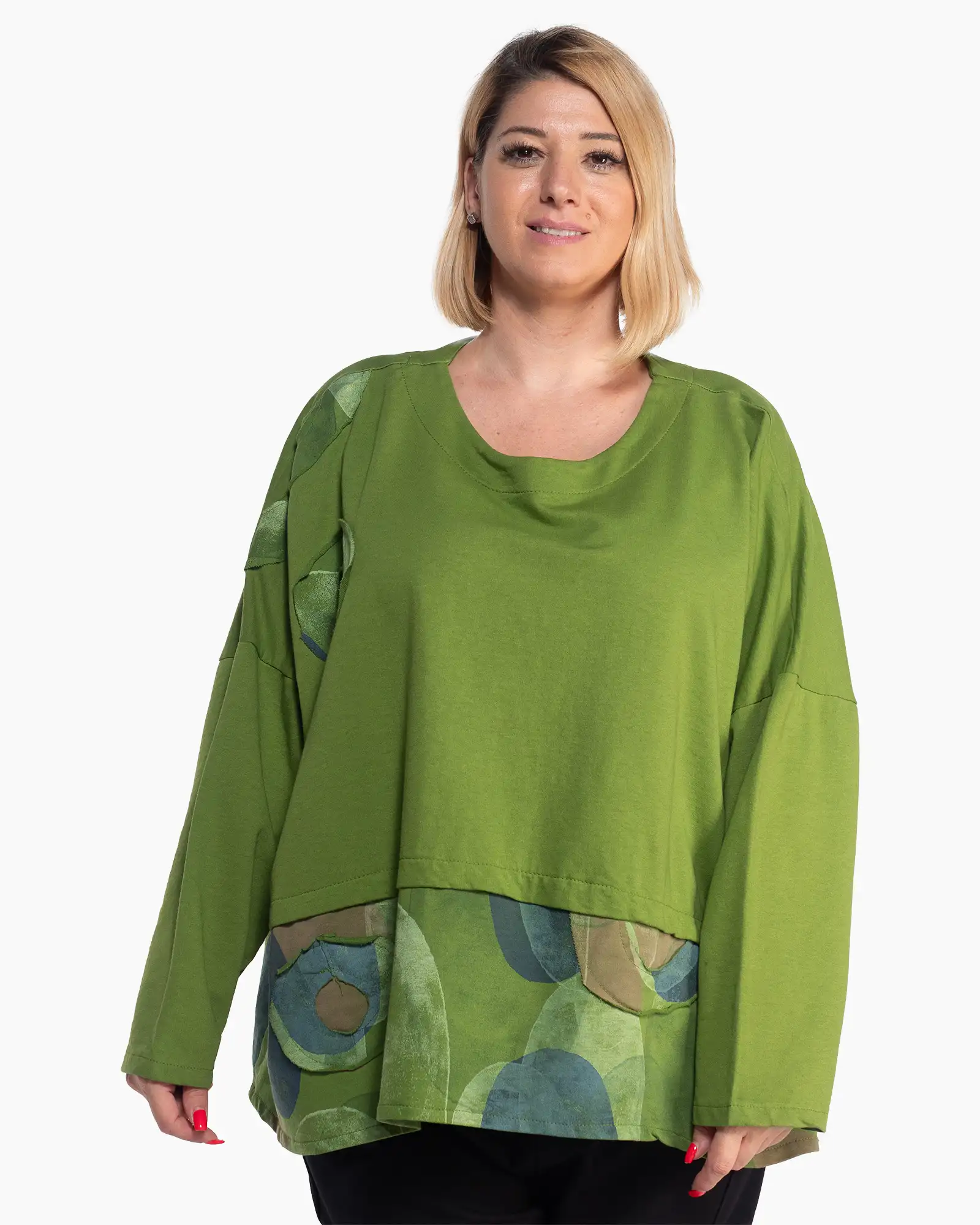 Bluză vernil lejeră cu un rafinat imprimeu artistic [1]