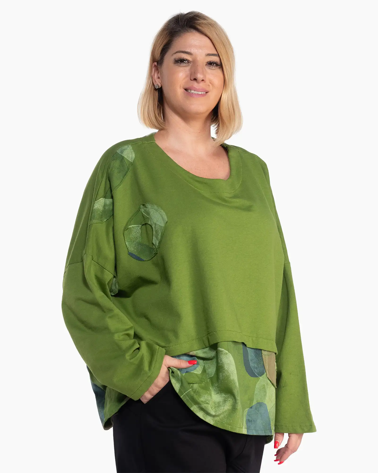 Bluză vernil lejeră cu un rafinat imprimeu artistic [3]