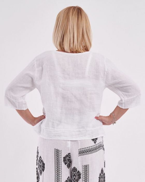 Bluza versatila alba din in cu croi drept [2]