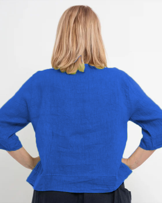 Bluza versatila albastra din in cu croi drept [2]