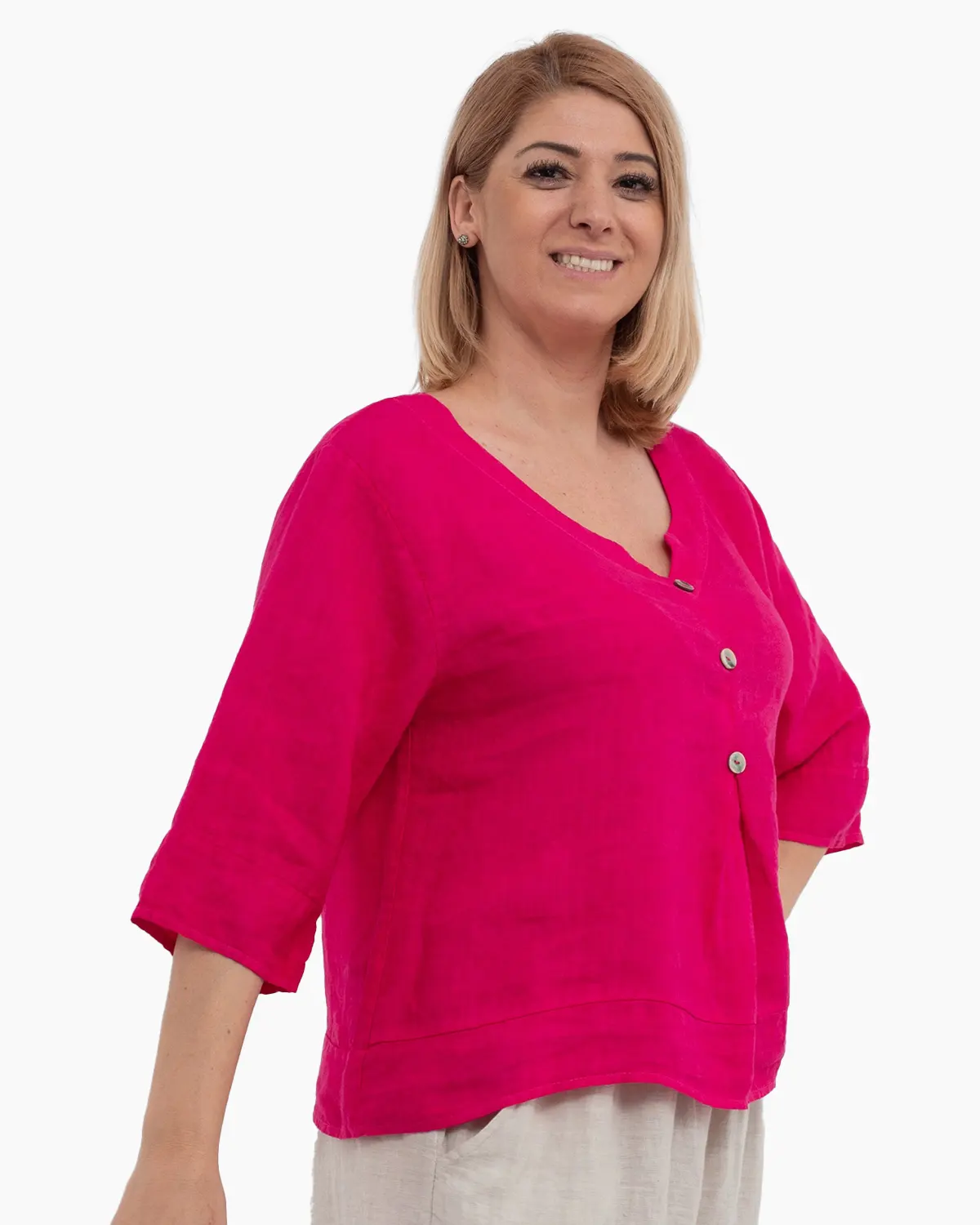 Bluza versatila ciclam din in cu croi drept [3]