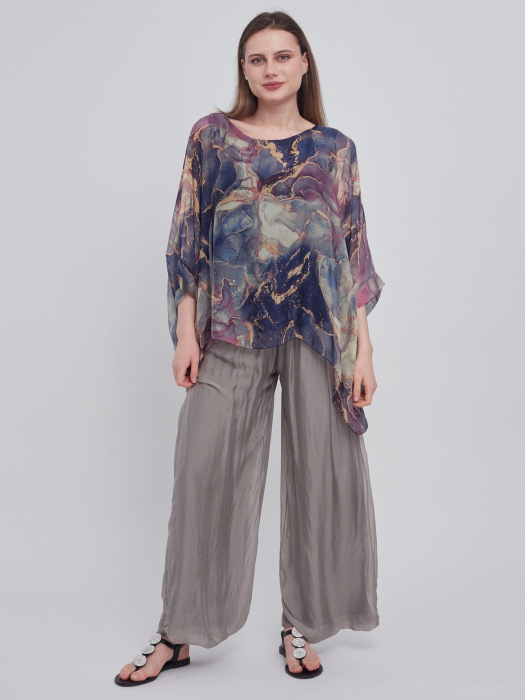 Bluza versatila din matase cu imprimeu discret bleumarin [2]