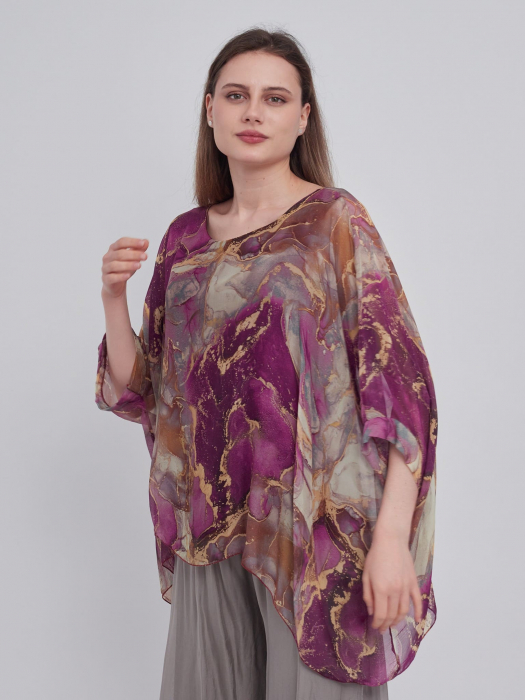 Bluza versatila din matase cu imprimeu discret visiniu [2]