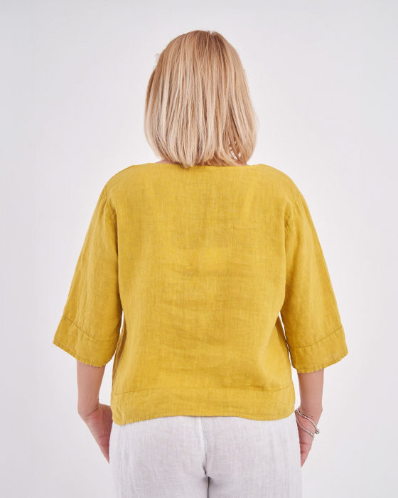 Bluza versatila galbena din in cu croi drept [2]