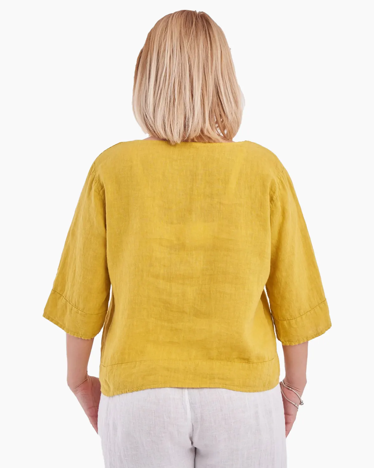 Bluza versatila galbena din in cu croi drept [2]