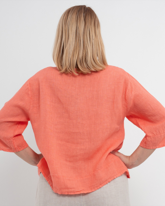Bluza versatila roz piersica din in cu croi drept [2]