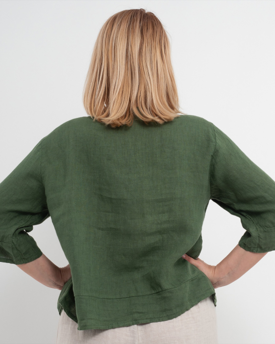 Bluza versatila verde olive din in cu croi drept [2]