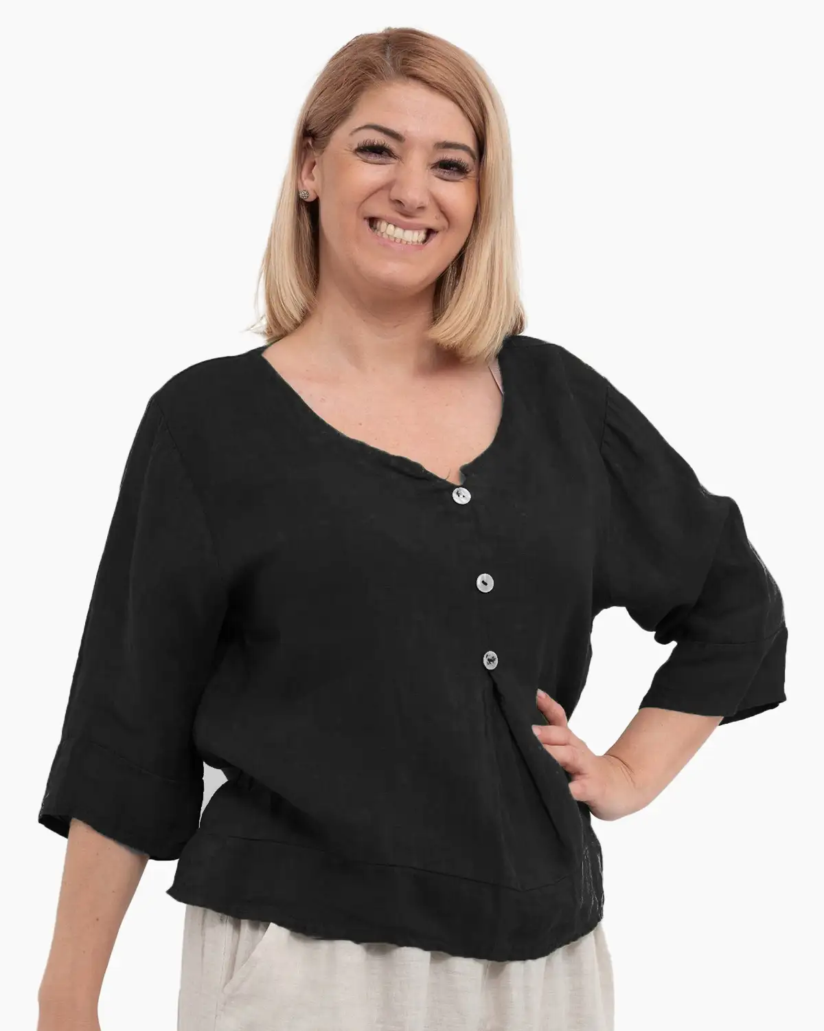 Bluza versatila neagra din in cu croi drept [4]