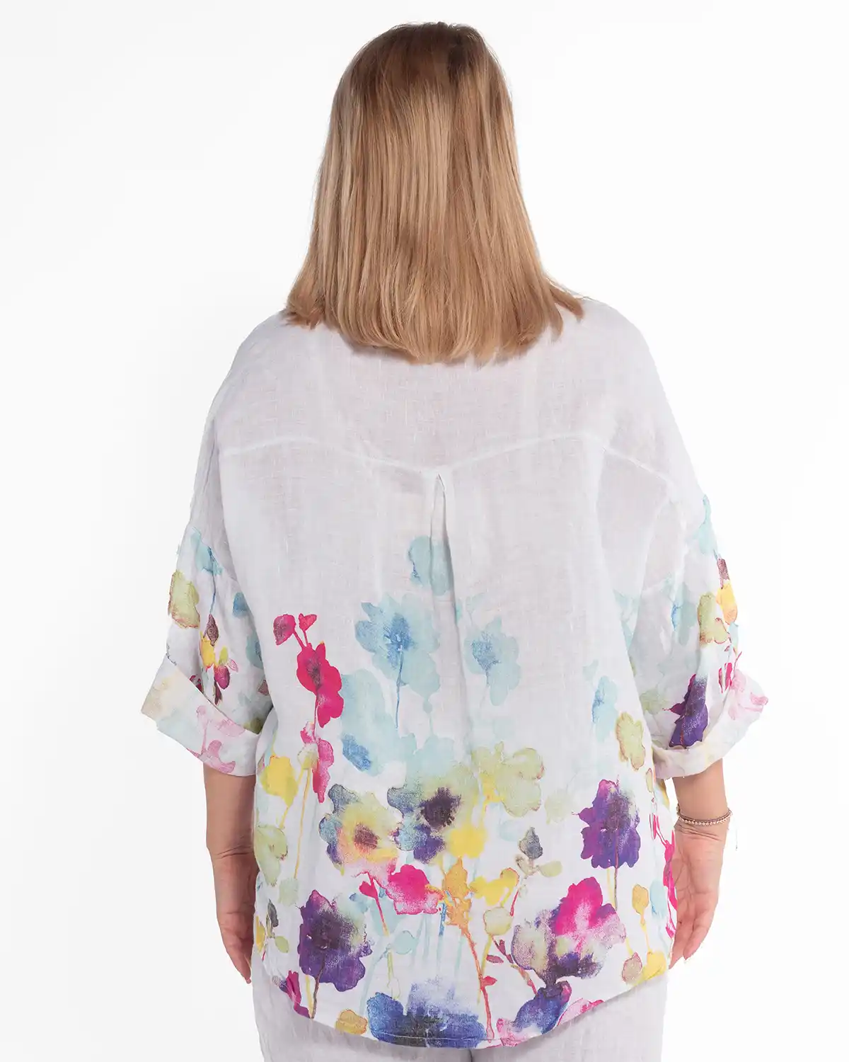 Cămașă boho albă din in cu imprimeu floral [2]