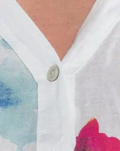 Cămașă boho albă din in cu imprimeu floral [3]