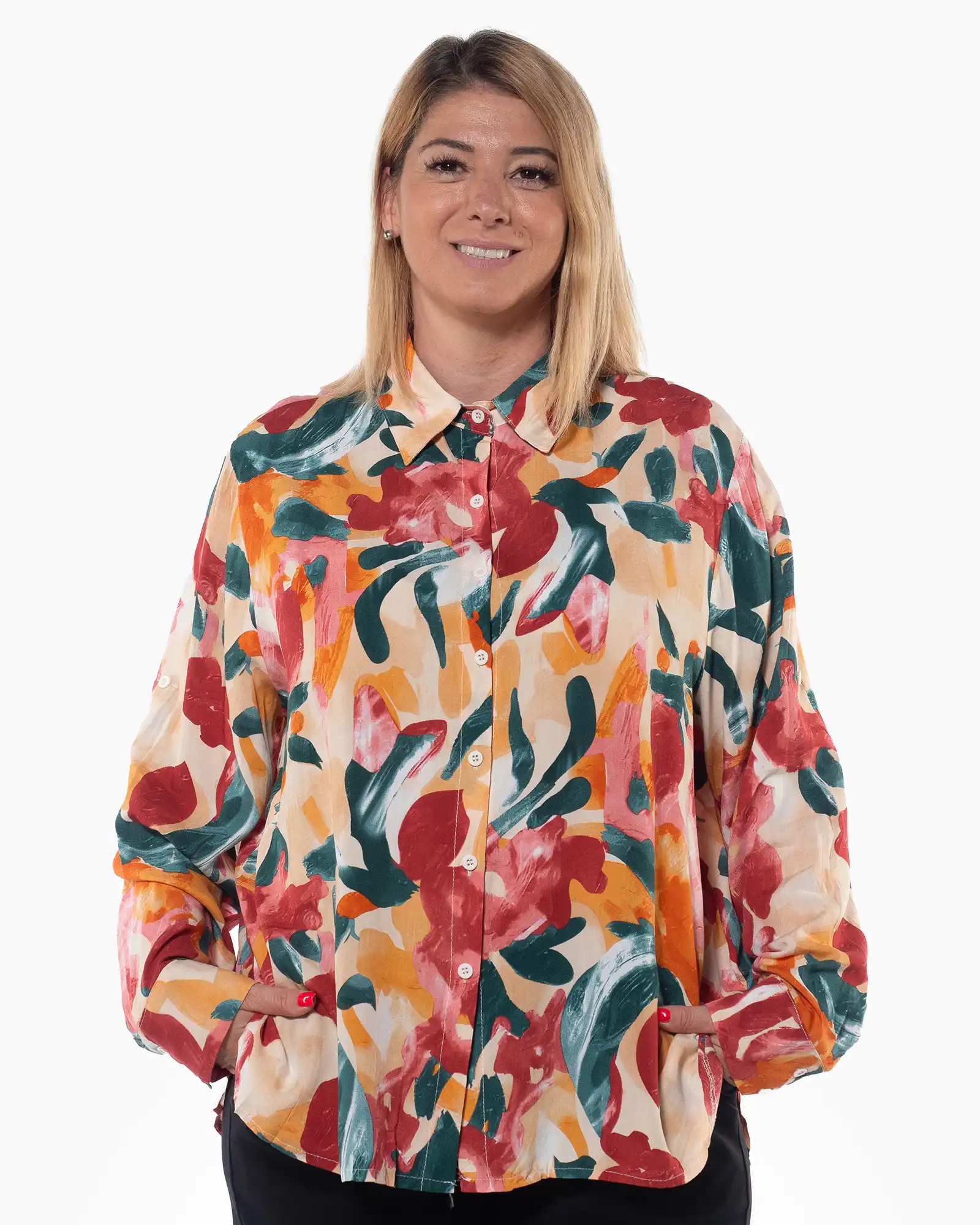 Cămașă casual multicoloră cu imprimeu floral și croială lejeră [1]