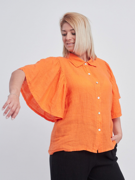 Camasa din in cu maneci largi si inchidere cu nasturi, orange [2]