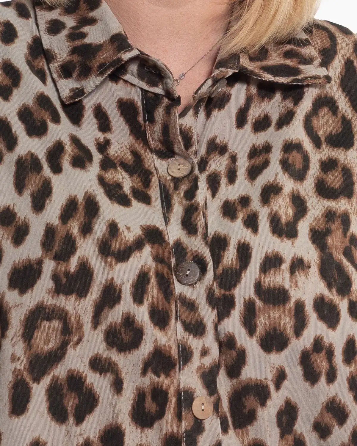 Cămașă elegantă bej cu imprimeu animal și linie fluidă [4]