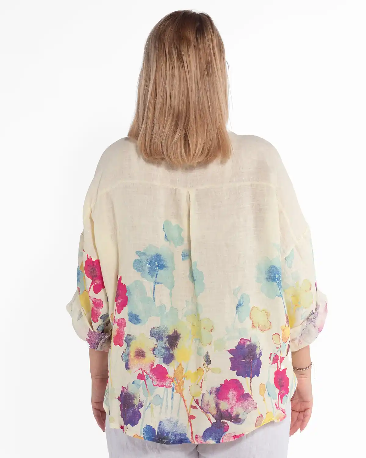 Cămașă galbenă boho din in cu imprimeu floral [2]