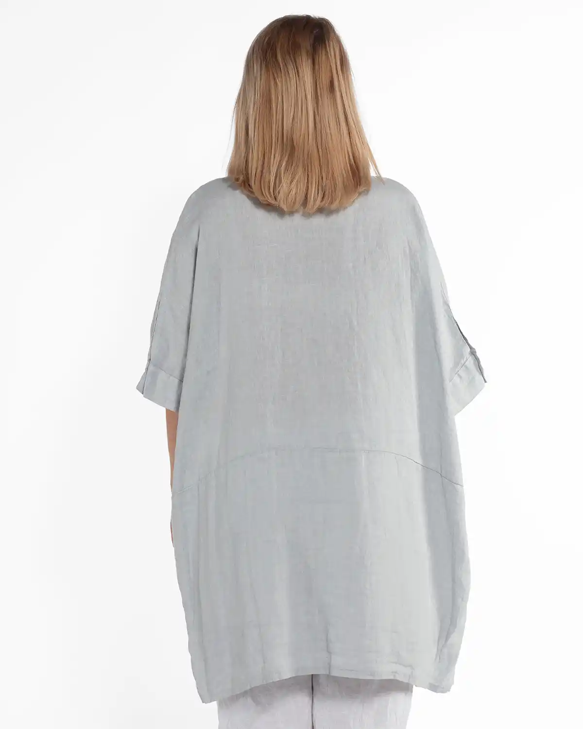 Cămașă gri tip tunică din in, croială lejeră pentru mărimi plus-size [2]